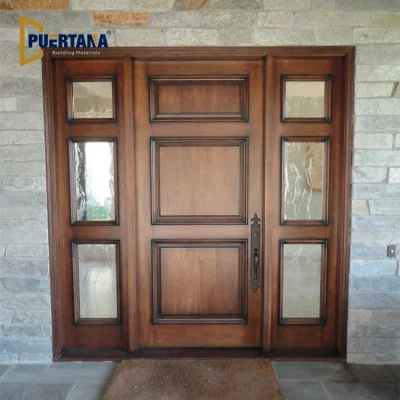  Single Tempered Glass French Double Open Casement Wood Front Entry Door