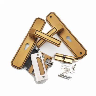 Yellow Bronze Indoor Simple Wooden Door Pressure Handle Lock Set