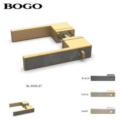 Old Castle Style Aluminium Alloy Door Handle with Lock Gold Flower Plate