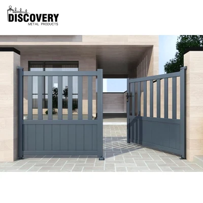  Customized Powder Coated Grey Black Horizontal Slats Garden Automatic Double Swing Driveway Sliding Entrance Aluminum Latest Main Gate Designs