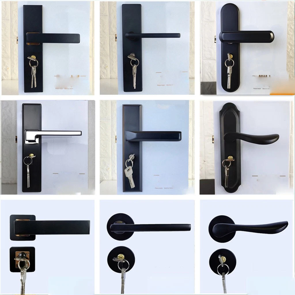 Modern Luxury Door Hardware Zinc Alloy Lever Handles Interior Doors Black Pull Handle Mortise Silent Door Lock Handle for House