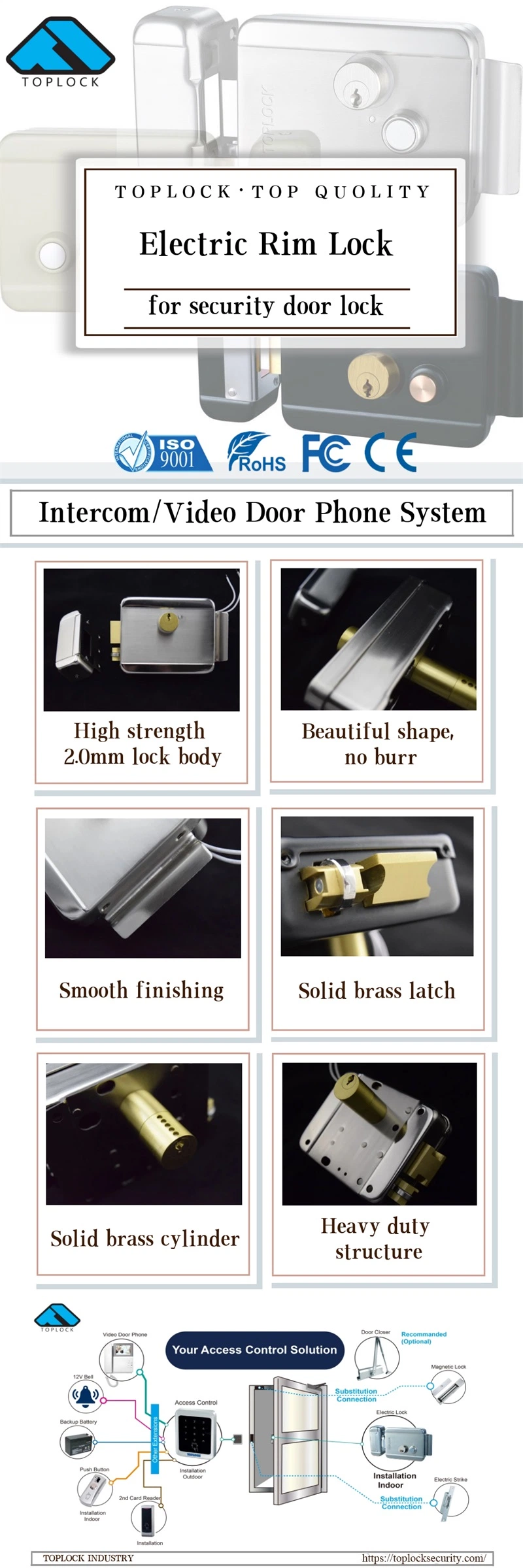 Electric Rim Lock Security Mortise Lock House Safety Door Lock