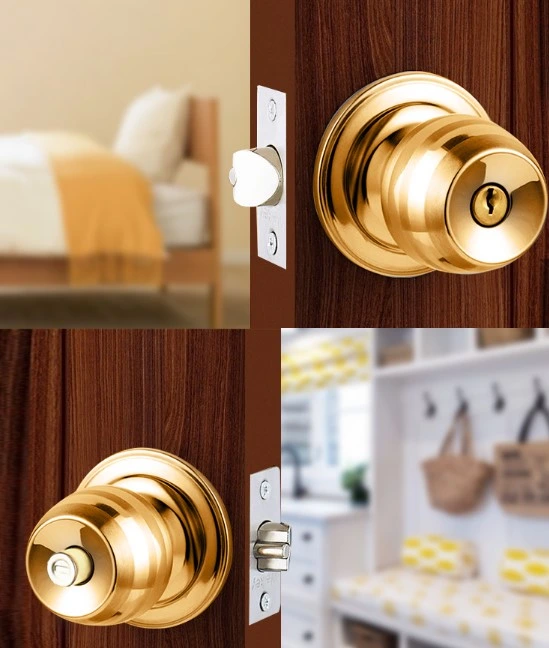 Round Knob Entry Front Gold Door Knobs Interior Handle with Lock