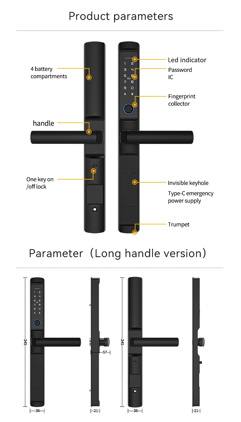 IP66 Waterproof Tuya WiFi Door Lock with Short Handle