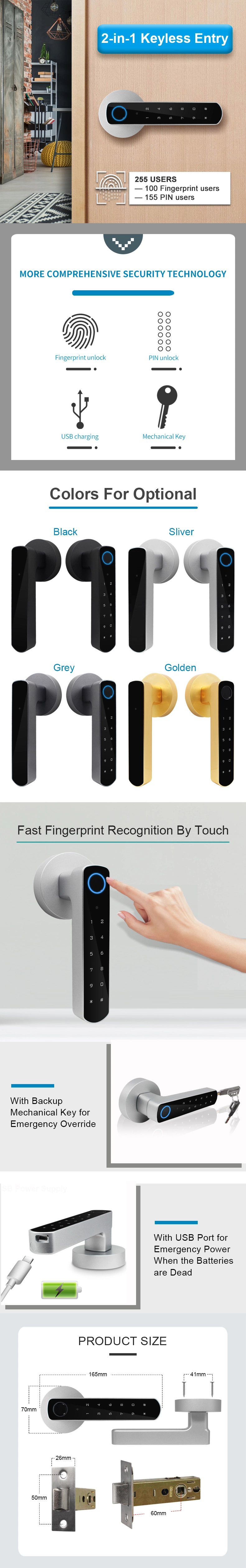 Fingerprint Electronic Deadbolt Door Lock with Keypad-Bluetooth Keyless Entry