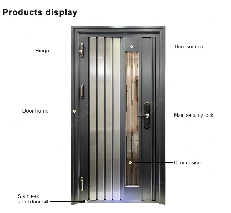 Modern Stainless Steel Anti-Theft Exterior Front Doors for High-End Hotels and Homes with Smart Lock Systems