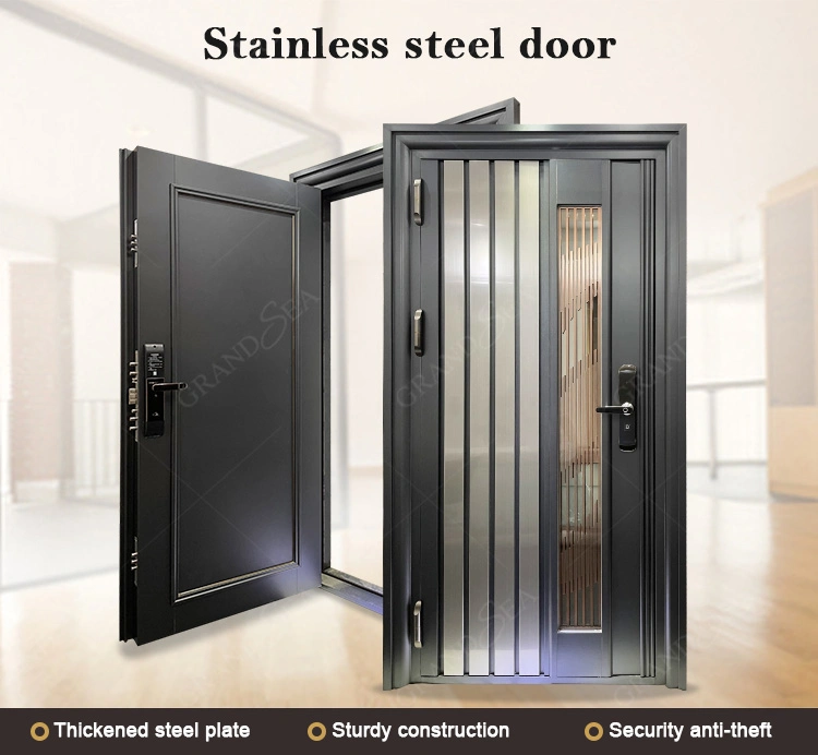 Modern Stainless Steel Anti-Theft Exterior Front Doors for High-End Hotels and Homes with Smart Lock Systems