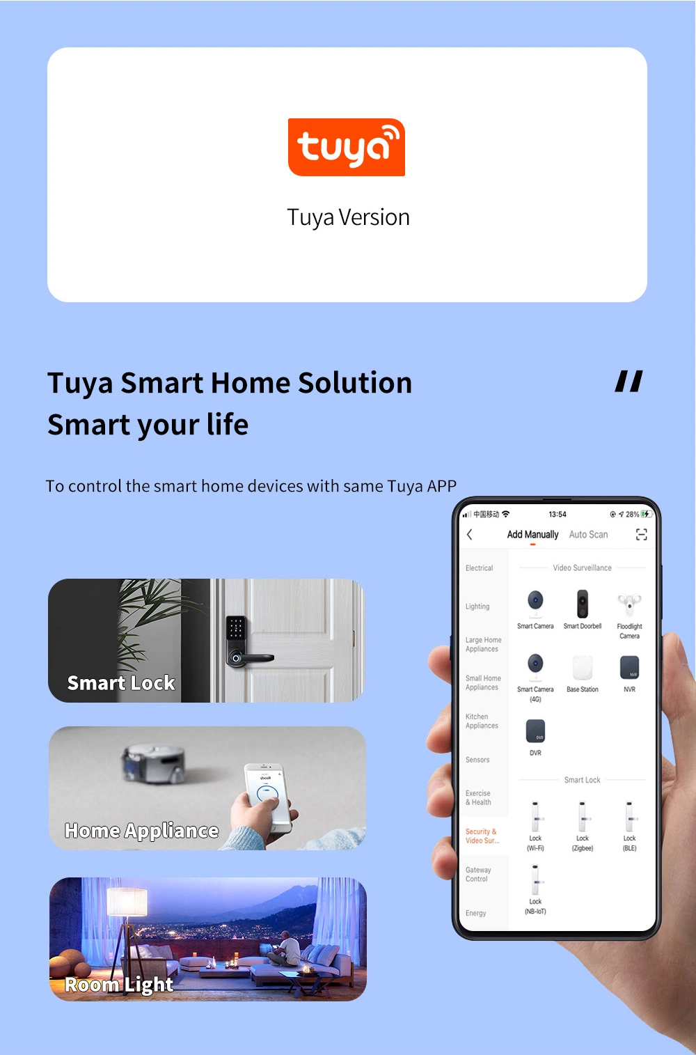 Smart Lock Thumbprint Biometric Intelligent Electronic WiFi Ttlock Tuya Door Lock