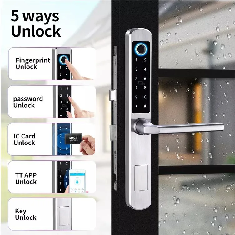 Fingerprint Smart Door Lock Keyless Entry, Keypad Door Lock with Handle, Weatherproof Digital Electronic Door Lock Security