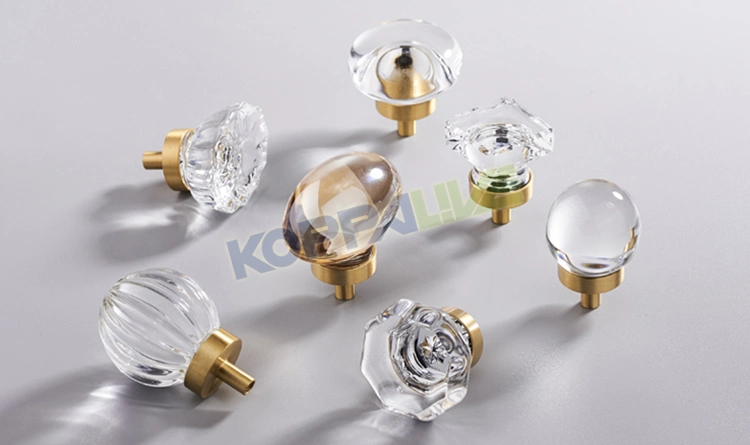 Luxury Solid Brass Champagne Crystal Bathroom Glass Door Handle Cabinet Drawer Knob