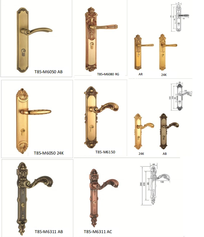 Doors Handles Antique Brass Interior Door Handle Lock Gold Copper Handles