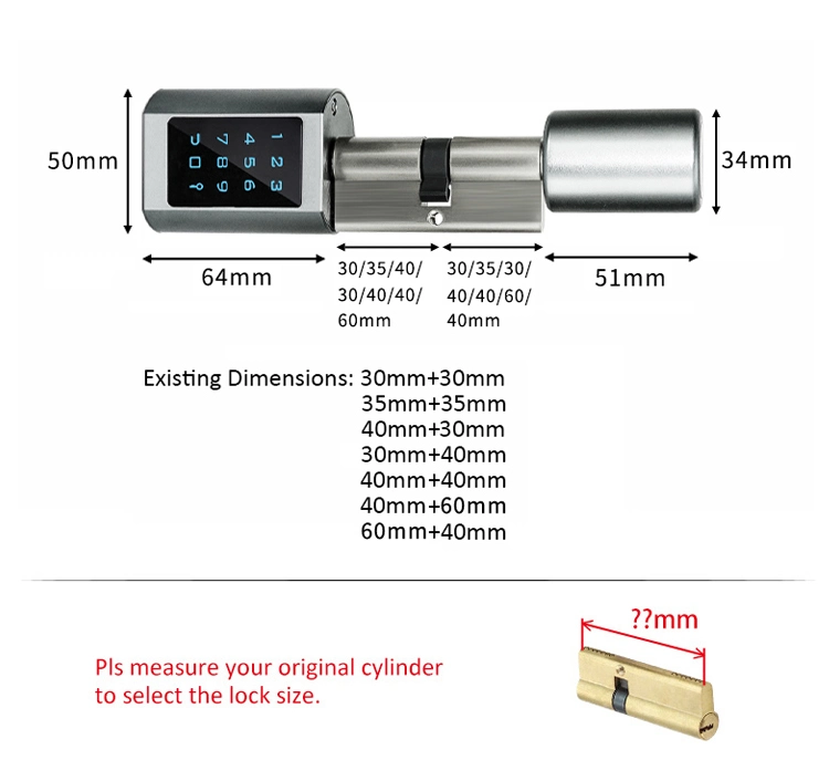 New Arrival Ttlock APP Bluetooth Electronic Door Cylinder Lock with Digital Keypad