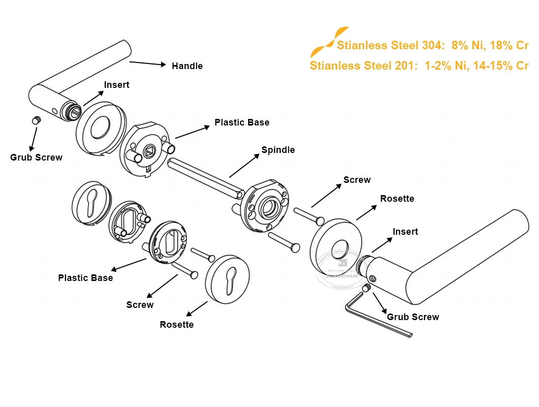 High-Quality Bedroom Door Lever Handle Stainless Steel 304 Modern Interior Door Handles