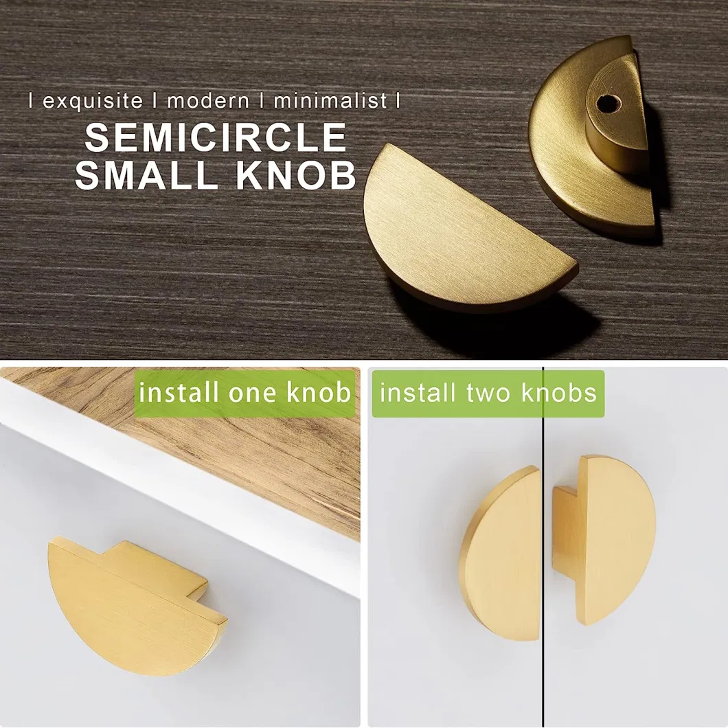 Small Brass Half Moon Handle Gold Cabinet Door Semi Circle Knob for Furniture Drawer Cupboard