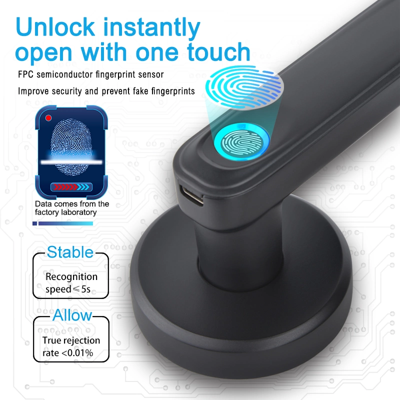 Security Door Lever Handle Safety Fingerprint Smart Lock Home Electronics Door Lock