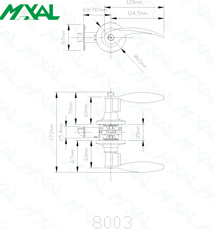 Maxal Privacy Door Keyless Locking Lever Handle Hardware Tubular Cylinder Lock