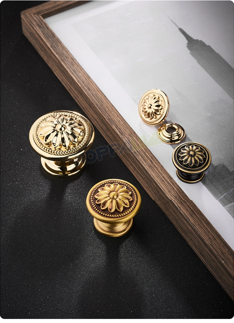 Nordic Antique Brass Furniture Cabinet Door Knobs Vintage Flower Drawer Small Knob