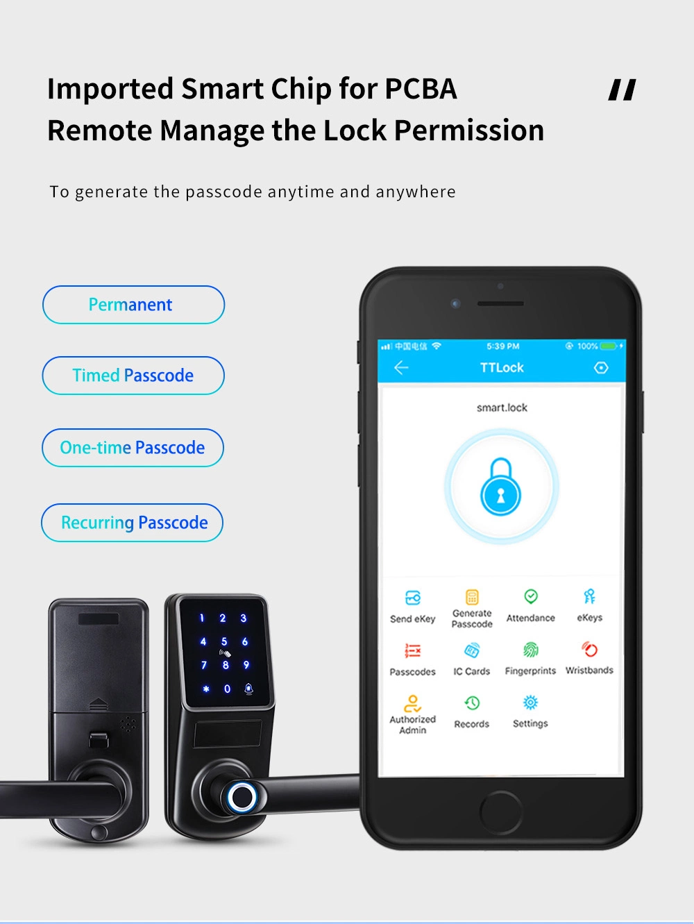 Ttlock APP High Security Electric Keyless Deadbolt Biometric Fingerprint Door Handle Lock