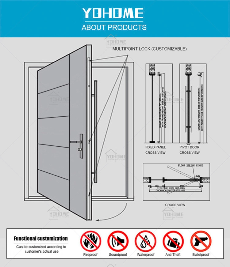 European Luxurious Front Home Door Security Apartment Door Entrance Pivot Exterior Doors with Smart Locks