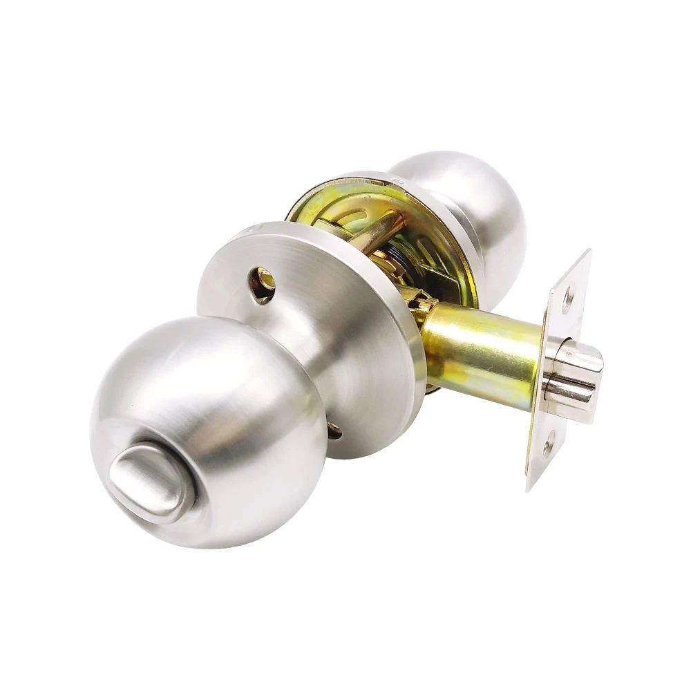 Ball Style Door Knob with Privacy Key for Bedroom and Bath, Satin Nickel