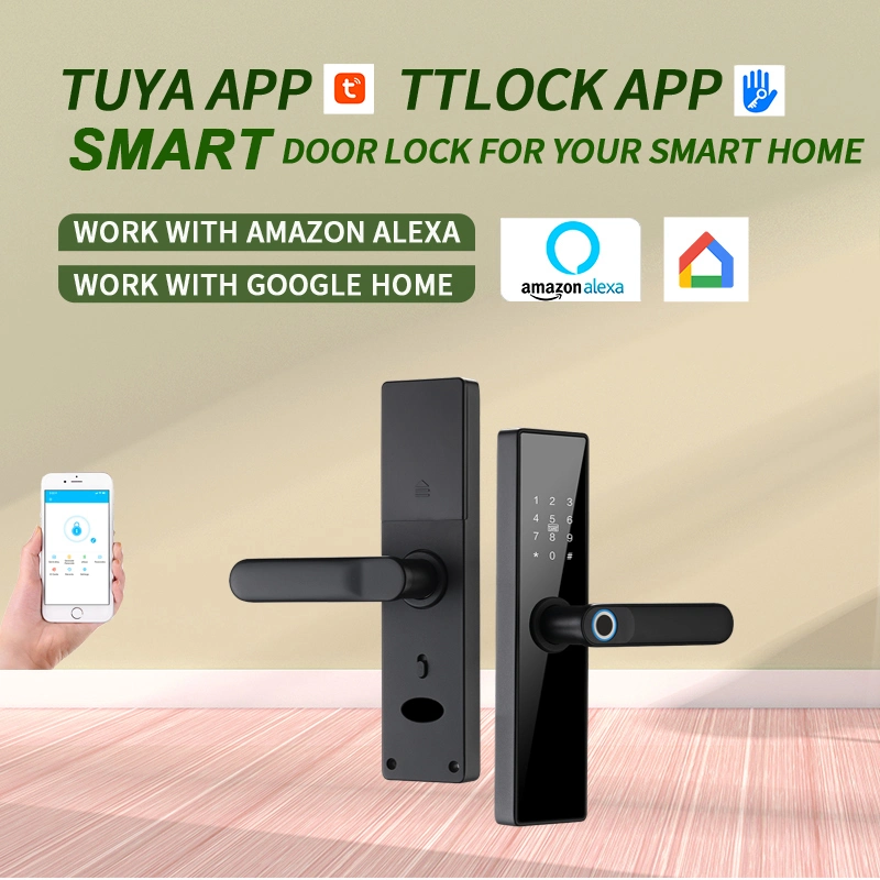 Digital Smart Lock WiFi APP Smart Door Lock Aluminum Ttlock APP Fingerprint Lock Handle Keyless Tuya Smart Lock