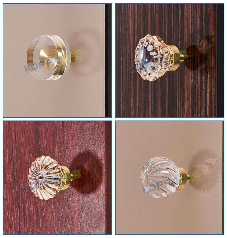 Luxury Solid Brass Champagne Crystal Bathroom Glass Door Handle Cabinet Drawer Knob