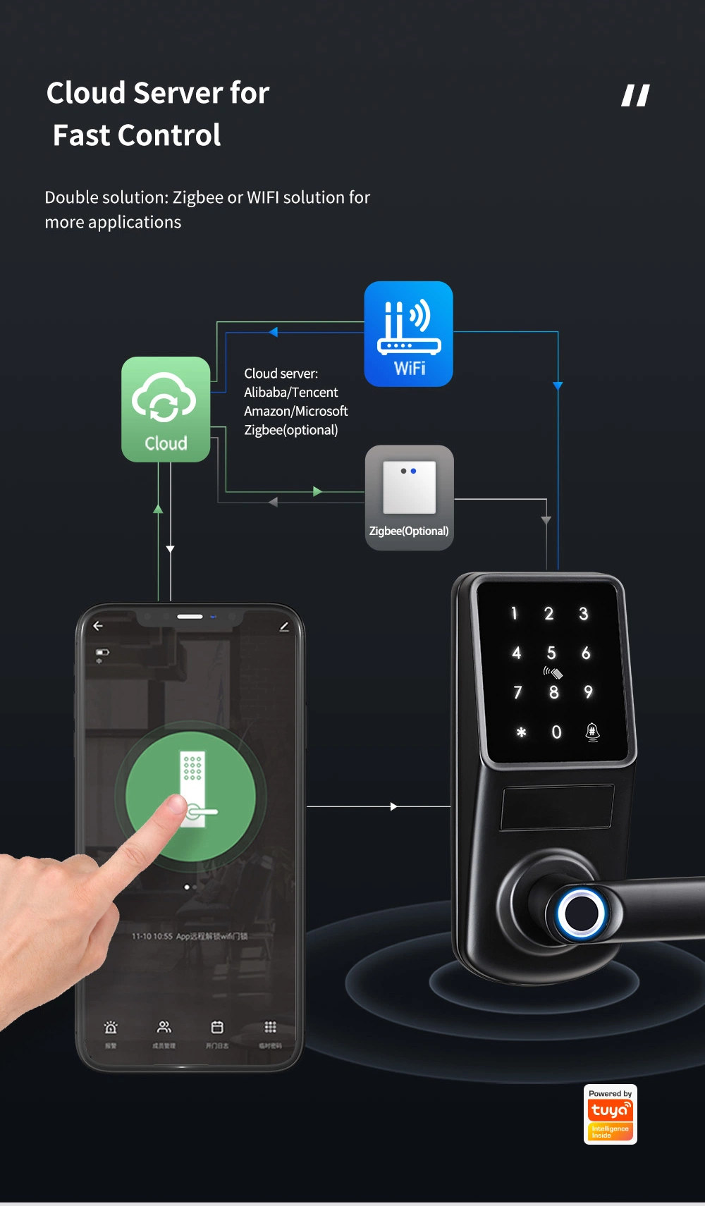 Smart Lock Thumbprint Biometric Intelligent Electronic WiFi Ttlock Tuya Door Lock