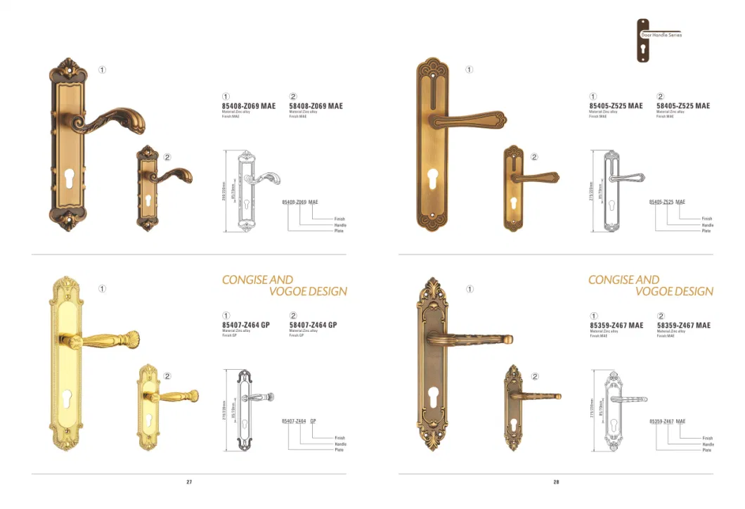 Modern Mortice Zinc Alloy Door Lock Handle