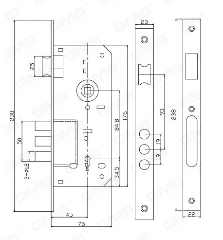 High Security Mortise Door Lock with 3 Round Dead Bolts (6010BK)