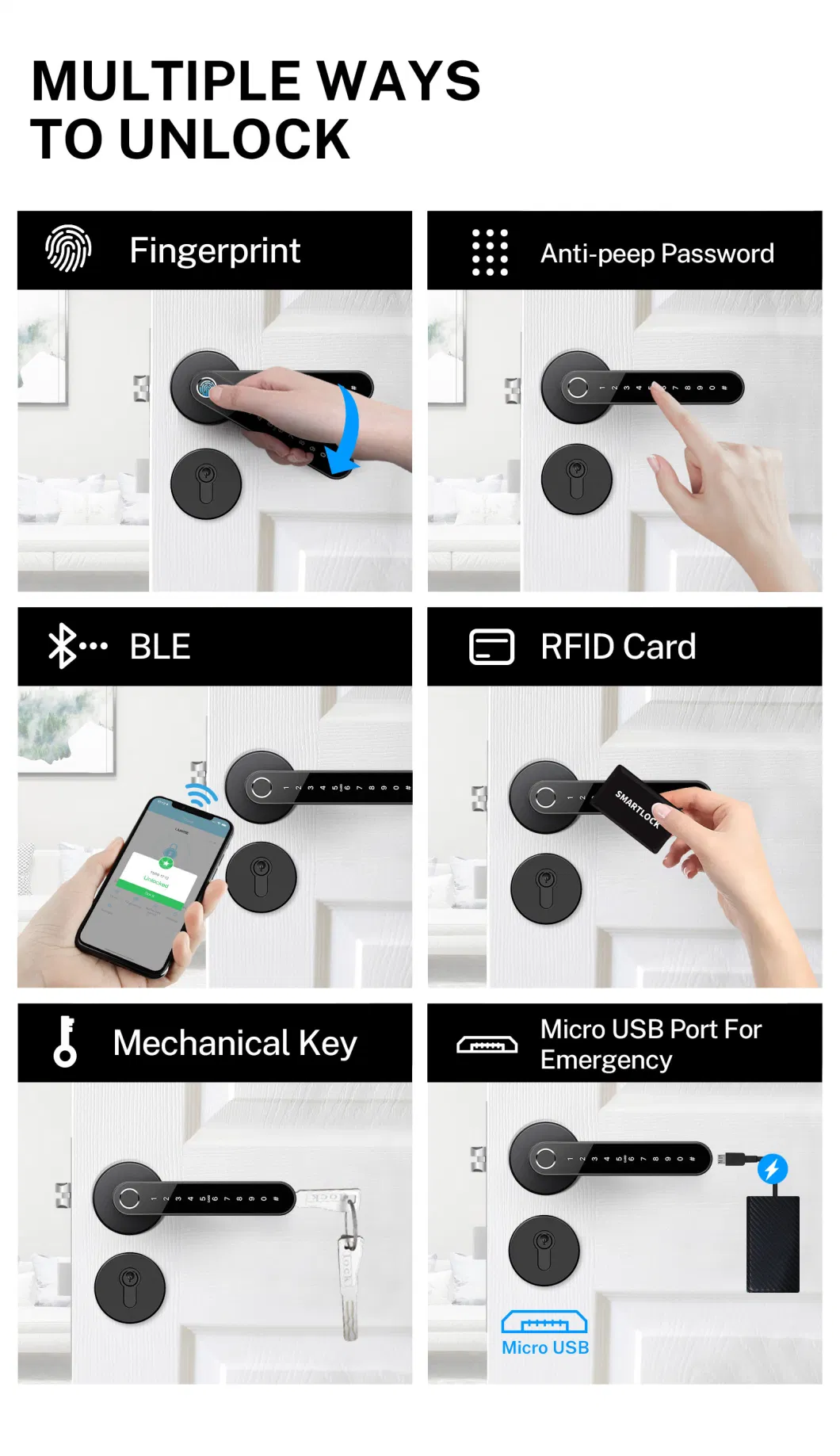 Double Latch Fingerprint Smart Key Electronics Security Bedroom Home Tuya Handle Wood Door Lock