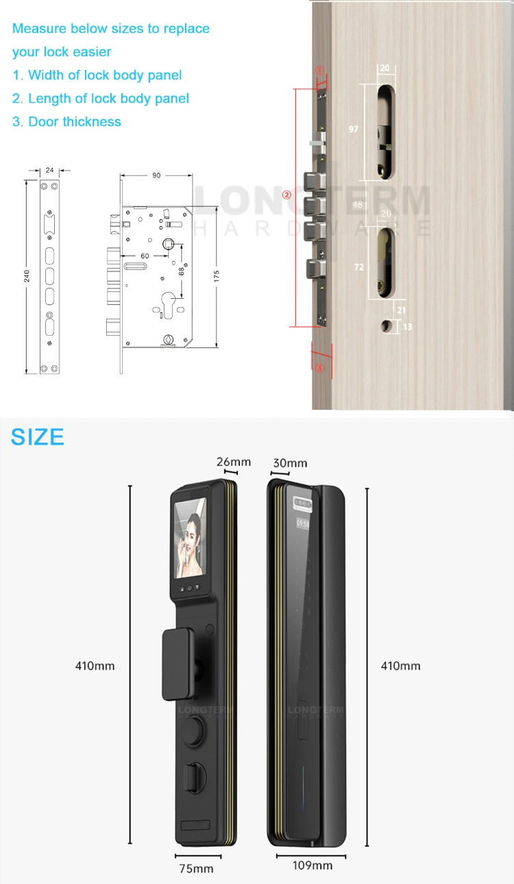 Electronic Security Tuya 3D Face Recognition Card Password Fingerprint Smart Door Lock