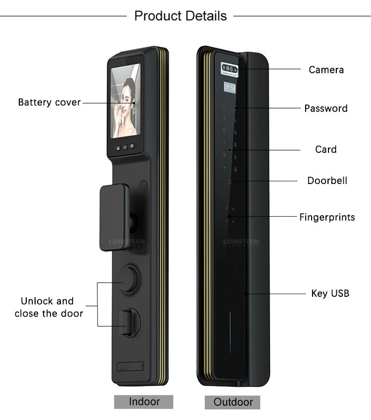 Electronic Security Tuya 3D Face Recognition Card Password Fingerprint Smart Door Lock