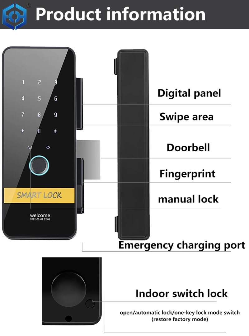 Smart Glass Door Lock Bluetooth WiFi Digital Electric Fingerprint Password