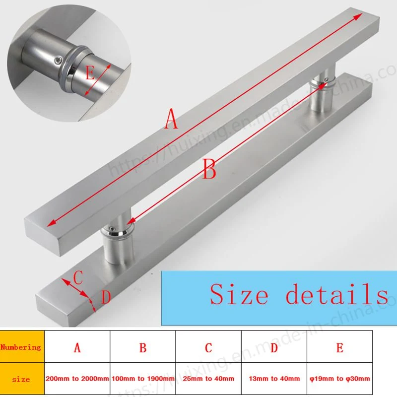 Square Rectangle Flat Shape Bar Black 304 Stainless Steel Glass Door Shower Room Back to Back Pull Handle