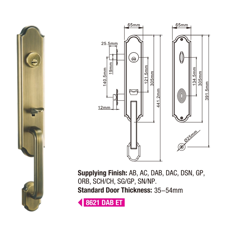 Security Mechanical Villa Door Lever Handle Key Lock Set