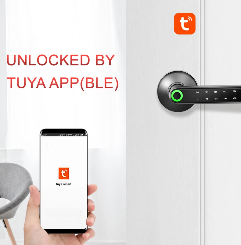 60-70mm Adjustable Latch Fingerprint Password Tuya Bluetooth Key Unlock Wooden Door Smart Lock