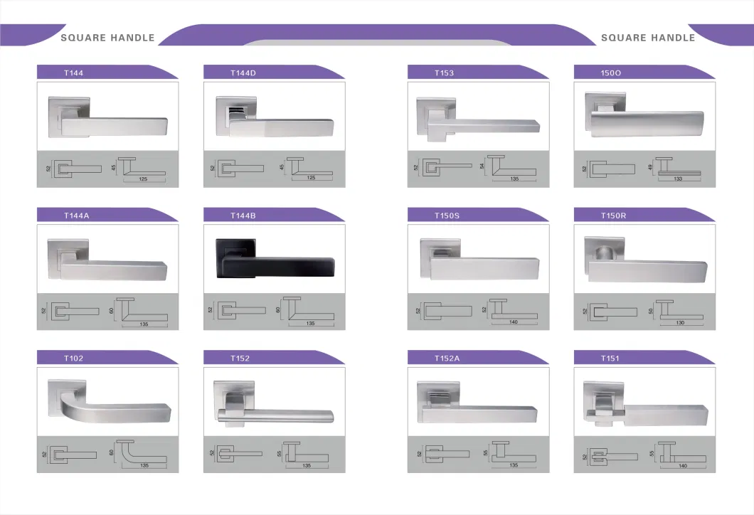 Modern Simple Design Stainless Steel Cast Square Lever Door Handle Interior Door Handle Lock Set for Wood Door