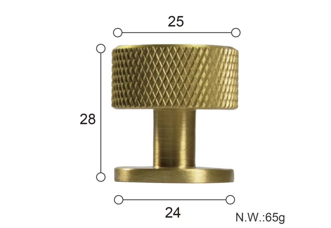 Knurled Solid Brass Knob for Furniture Kitchen Cabinet Wardrobe Cupboard Door Drawer