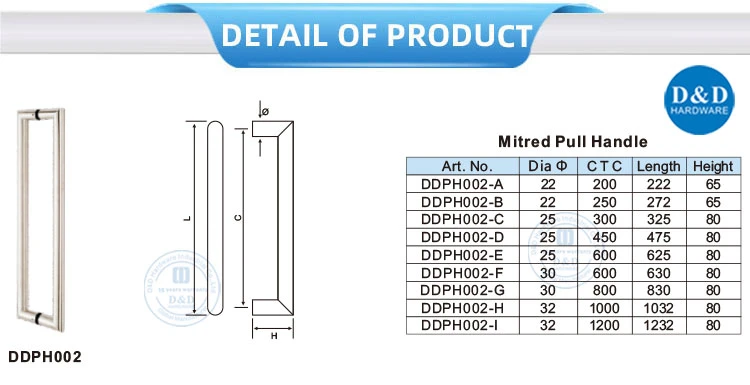 Stainless Steel Glass Door Accessories Satin Finish Mitred Door Pull