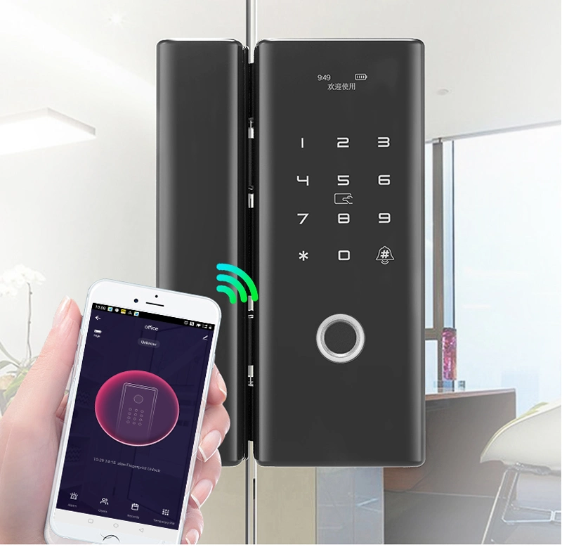 Office Keyless Security Fingerprint Glass Door Lock with Tuya APP