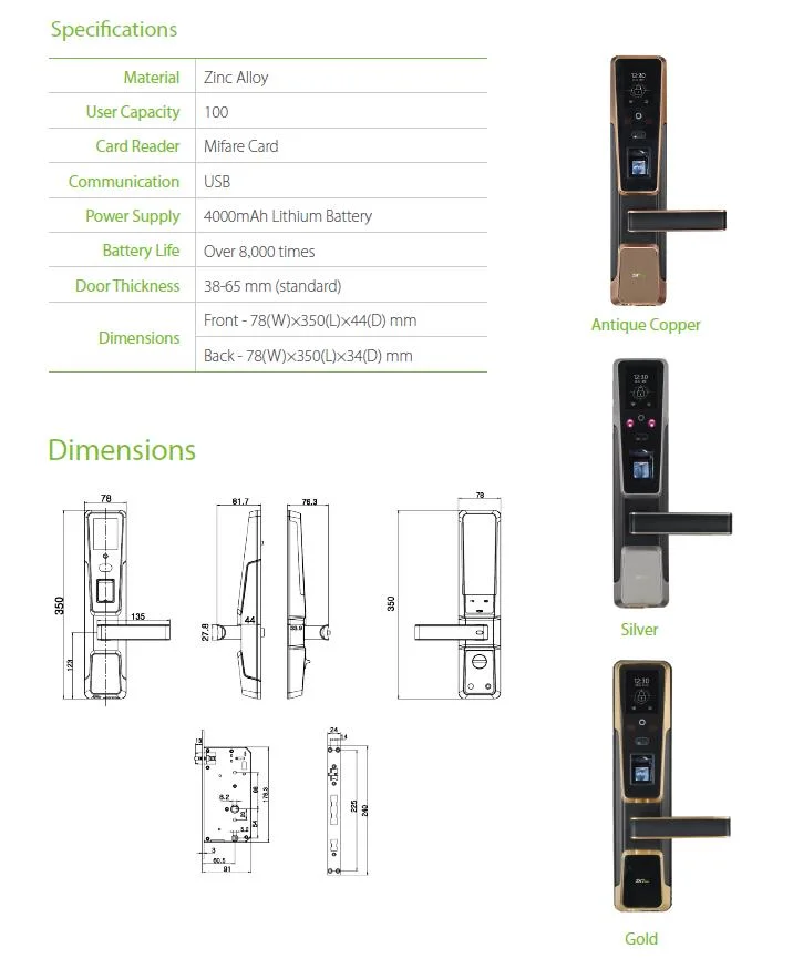 Smart Door Lock Biometric Face Recognition Fingerprint Door Lock (ZM100)