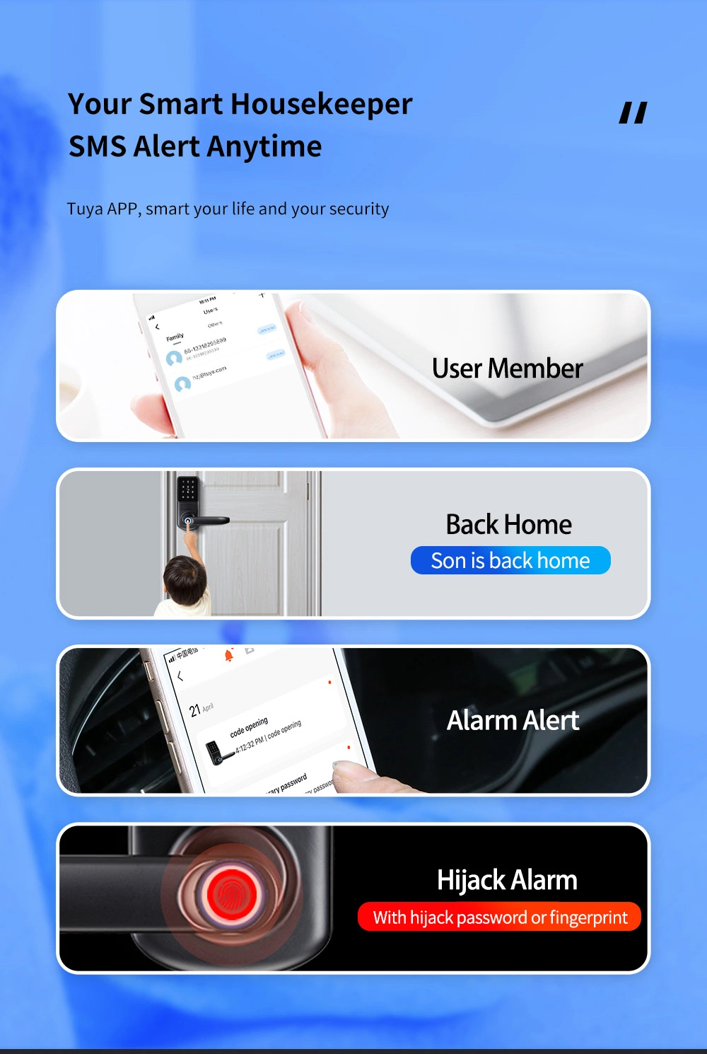 Smart Lock Thumbprint Biometric Intelligent Electronic WiFi Ttlock Tuya Door Lock