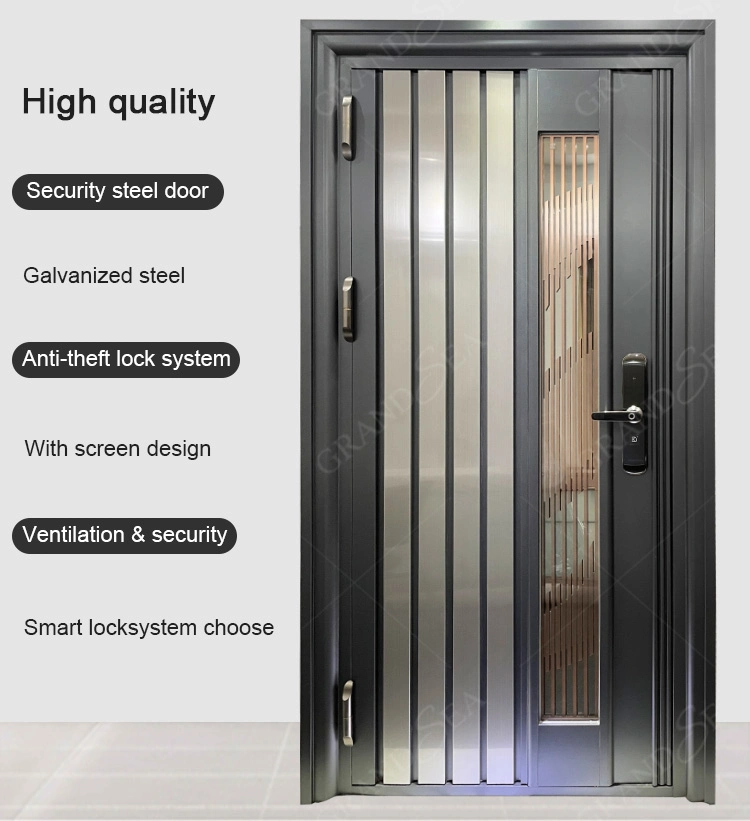 Modern Stainless Steel Anti-Theft Exterior Front Doors for High-End Hotels and Homes with Smart Lock Systems