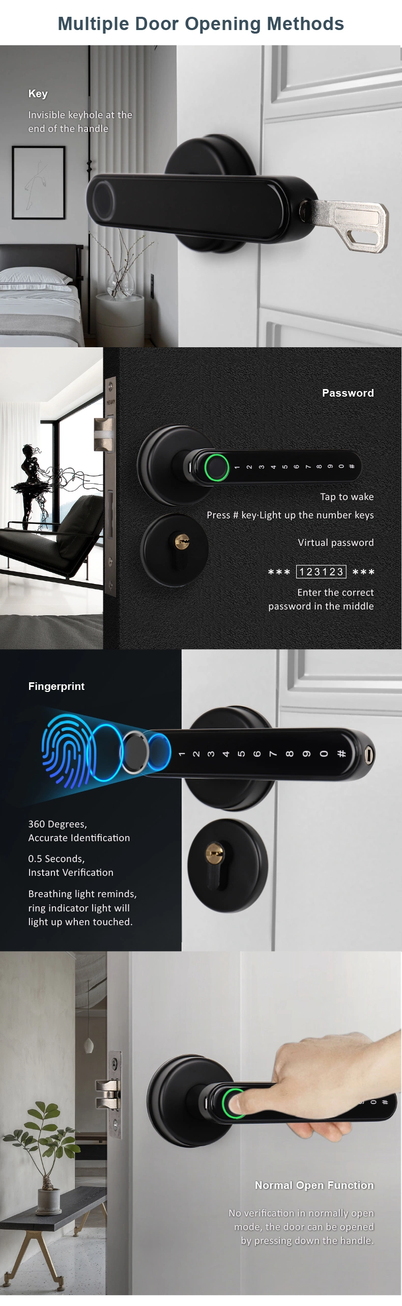 Smart Electronic Lock Fingerprint Door Handle Digital Keyless Lock