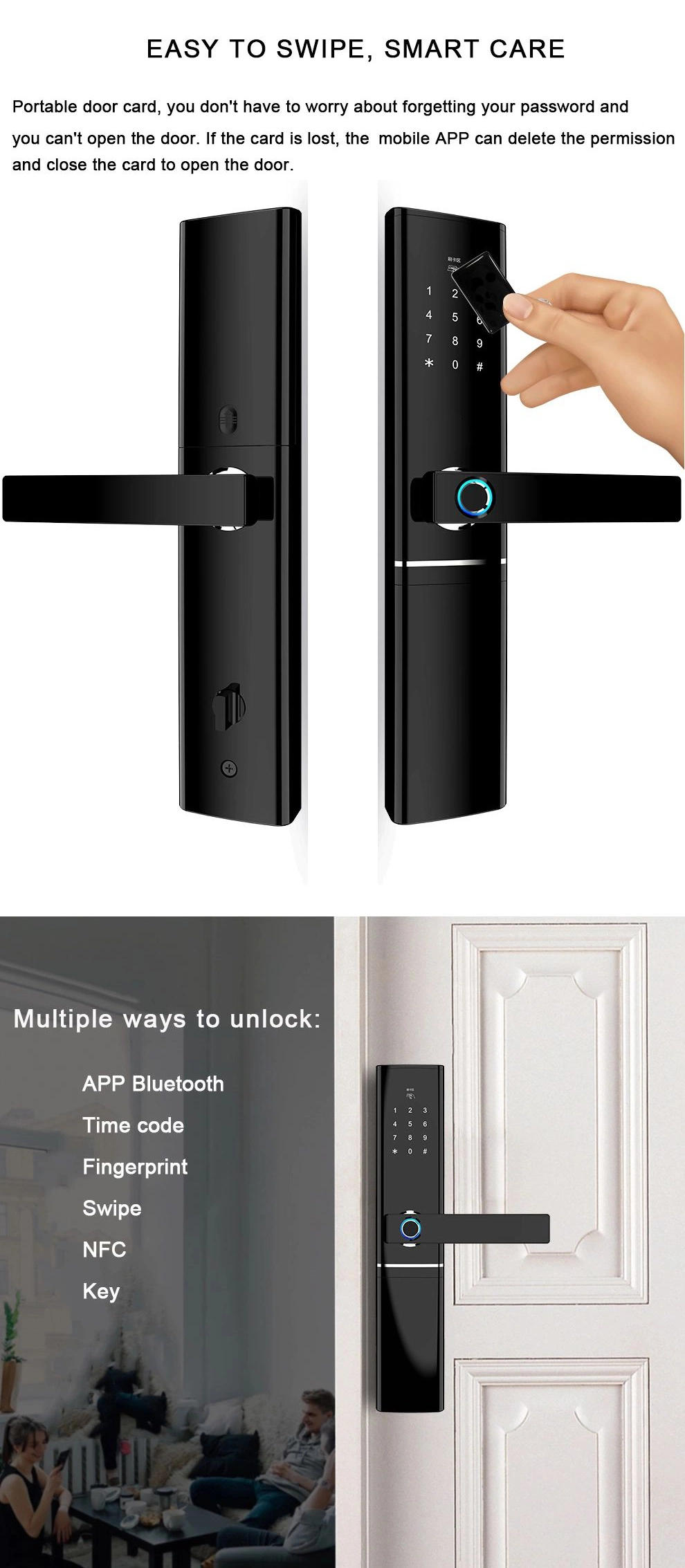 Keyless Entry Tuya Smart Door Lock Digital Biometric Fingerprint Door Lock Work with Alexa Google Home for Airbnb Rental Apartment