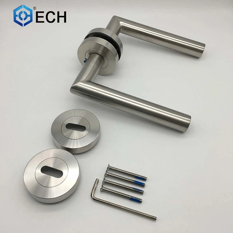 Stainless Steel Round Rosette Tube Wooden Door Hollow Lever Handle