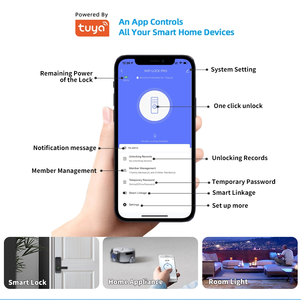 Tuya APP Remote Control Fingerprint Digital Password Indoor House Electronic Smart Lock