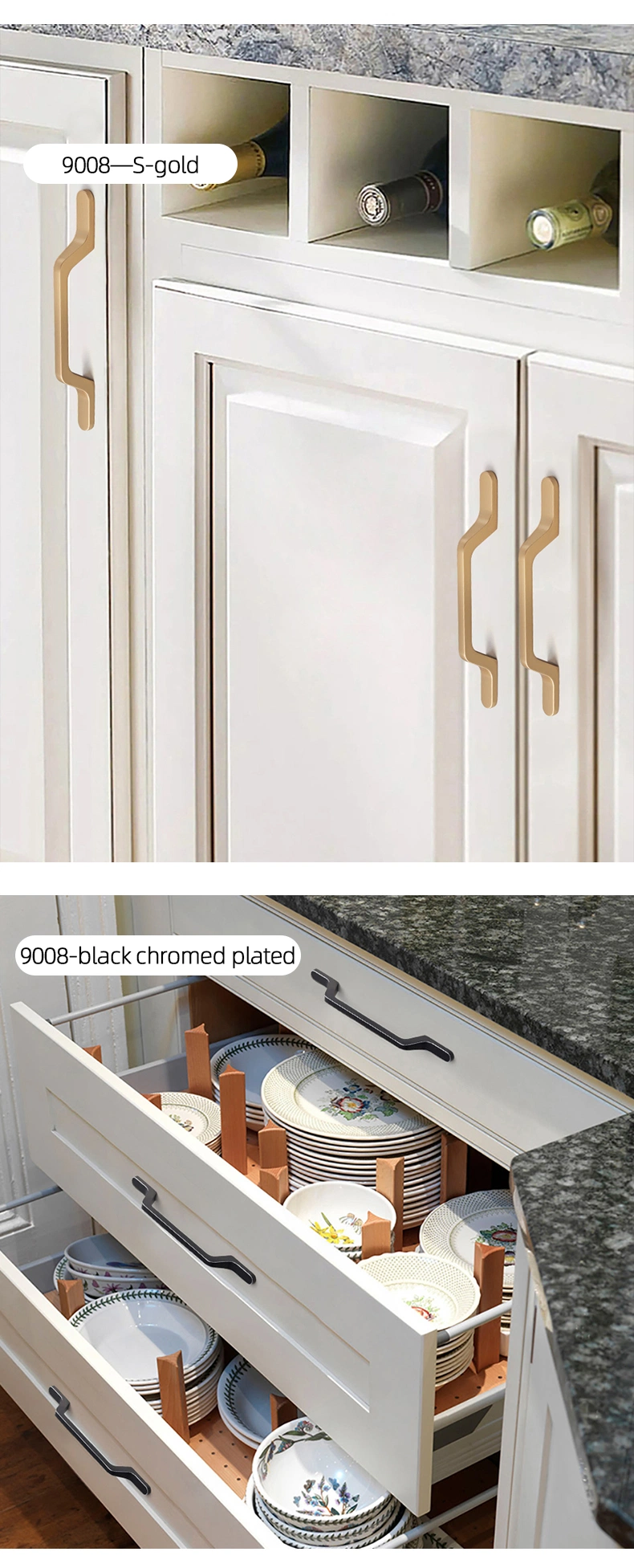 Rectangle Zinc Alloy Kitchen Cabinet Door Dresser Drawer Cabinet Black Handle