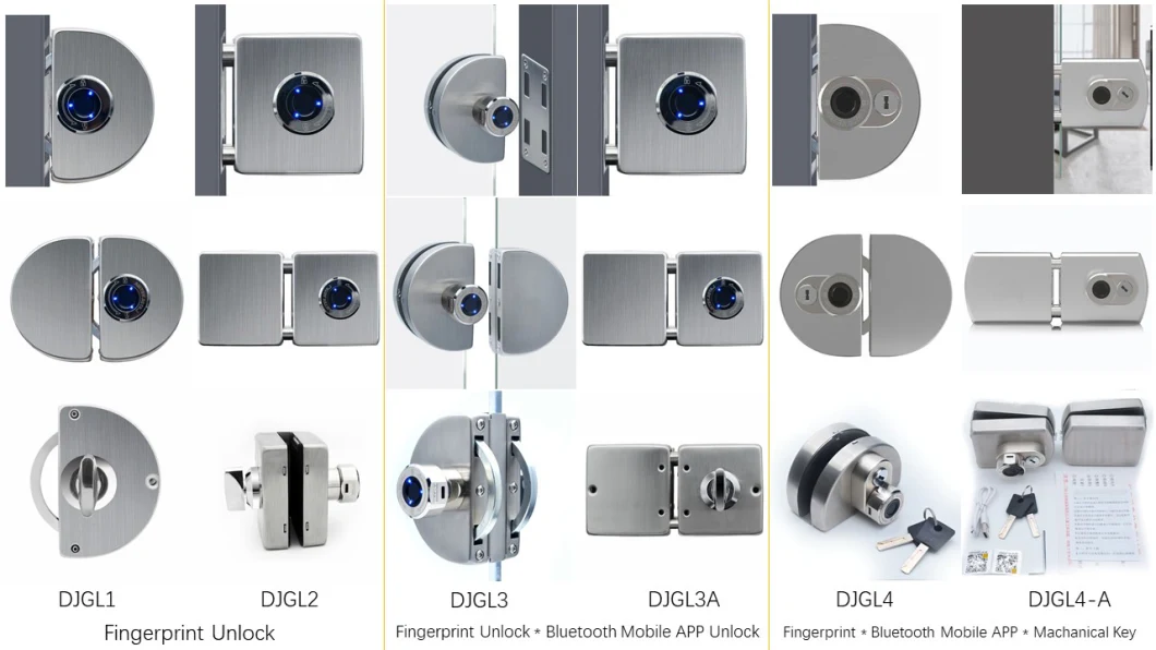 No Drilling Electronic Bluetooth Fingerprint Glass Door Smart Lock Handle