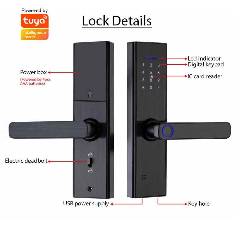 Office Tuya Smart WiFi Digital Electronic Lock with Fingerprint Reader on Handle